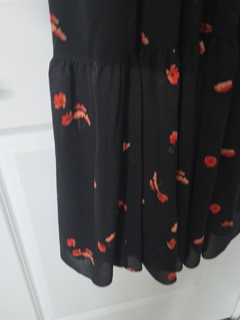 NEW Artzia (Wilfred) Crepe Lined Black Floral Maxi Dress with Orange Accent - - Picture 4 of 7